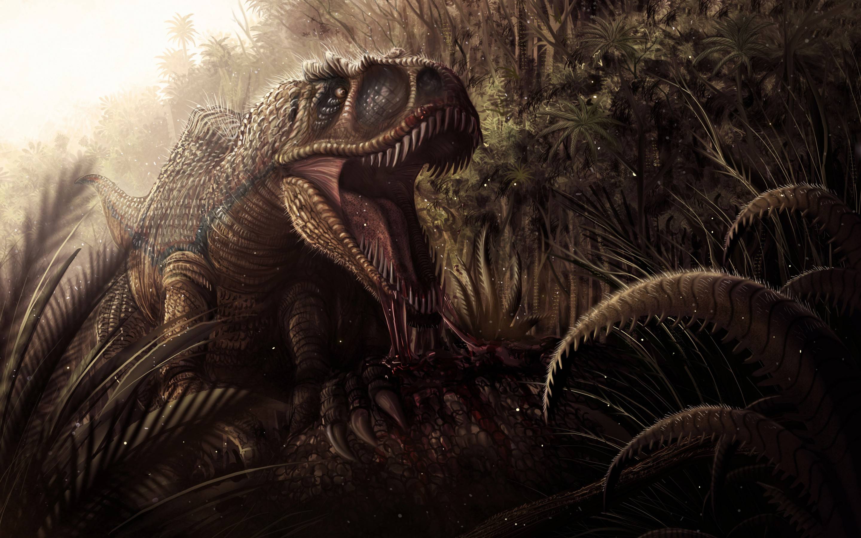 dinosaur T-Rex in jungle growth