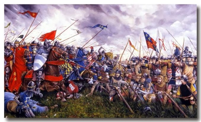 agincourt french knights charge English Bowmen